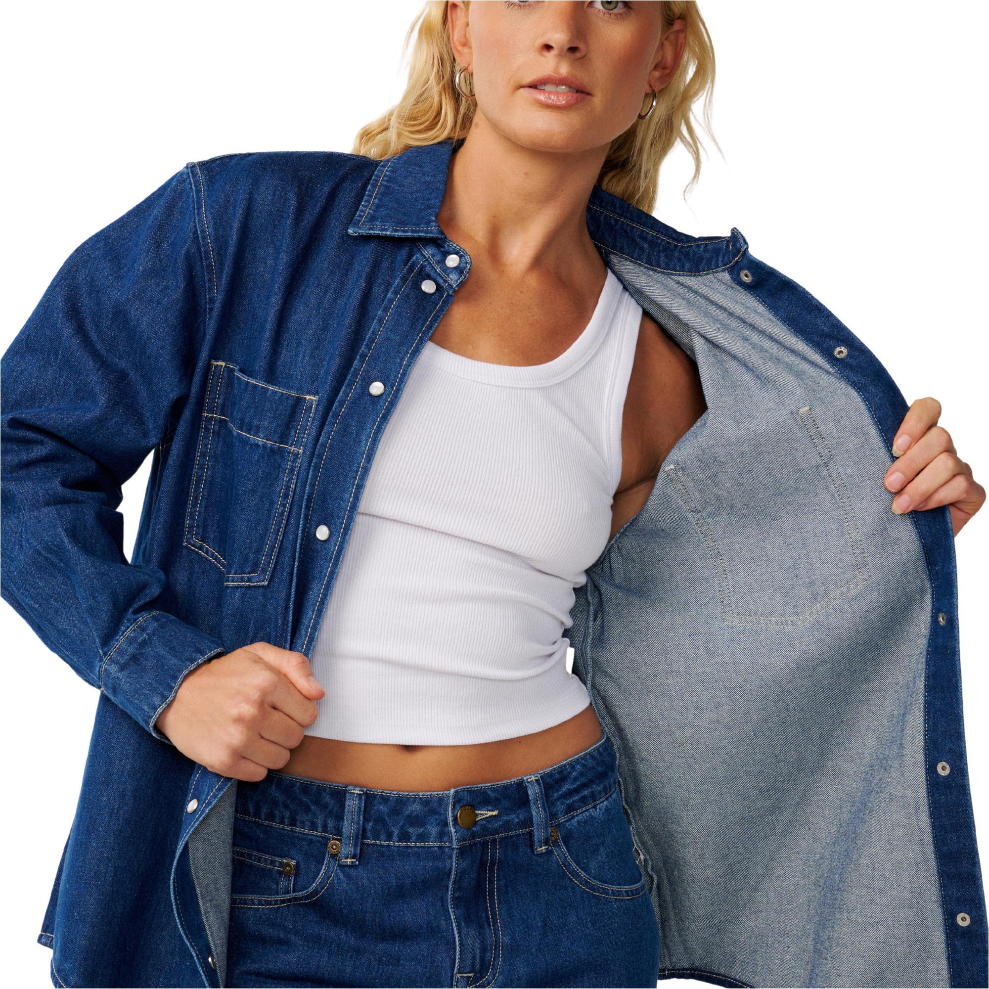 2026 Rip Curl Womens Cruisin Denim Long Sleeve Shirt 0PWWSH - Mid Blue
